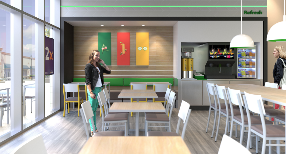 Render del nuevo concepto 'Fresh Forward Restaurant' de Subway.
